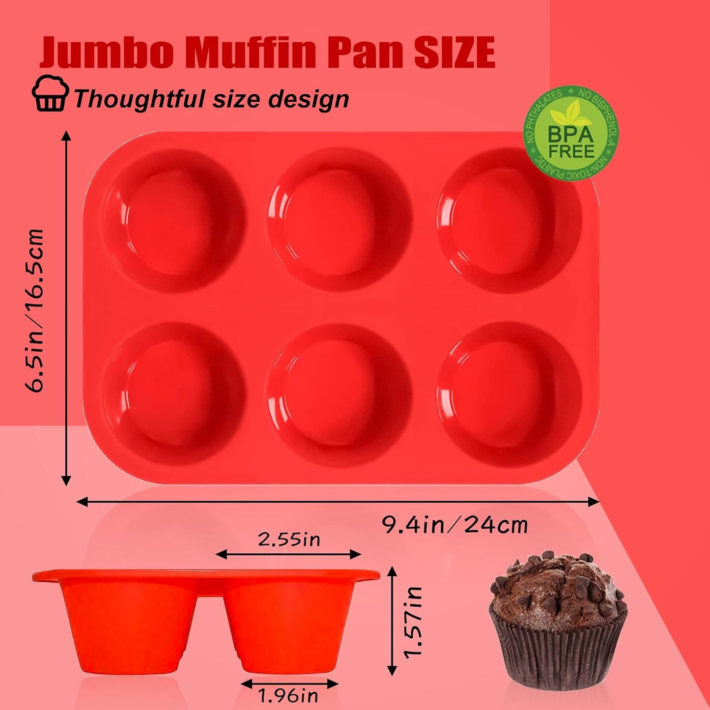 6 Cups Jumbo Muffin Pan,Silicone Cupcake Pan for Baking Food Grade Silicone Non Stick - Upgraded Thickened