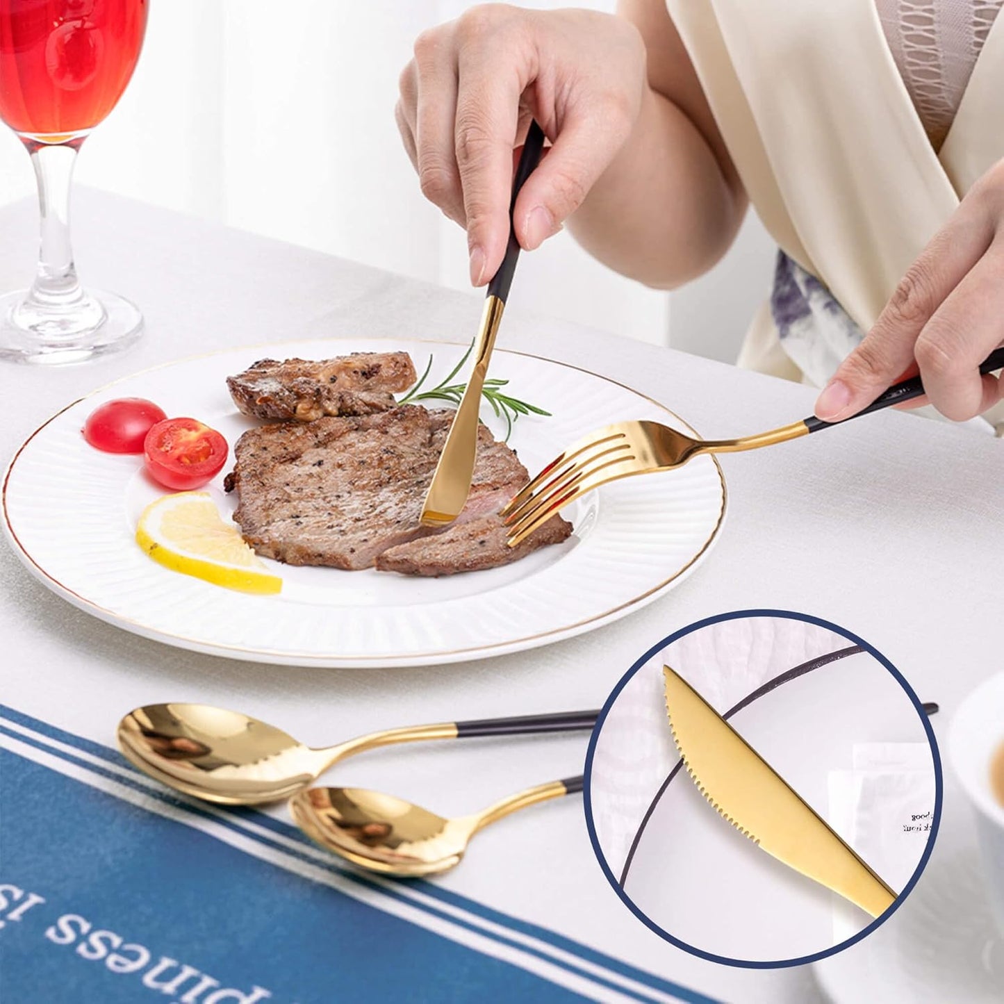 40 Piece Black Gold Silverware Set,Stainless Steel Flatware Cutlery Set Service for 8 Including Forks Spoons Knives,Kitchen Utensil Set,Tableware for Home and Restaurant, Dishwasher Safe