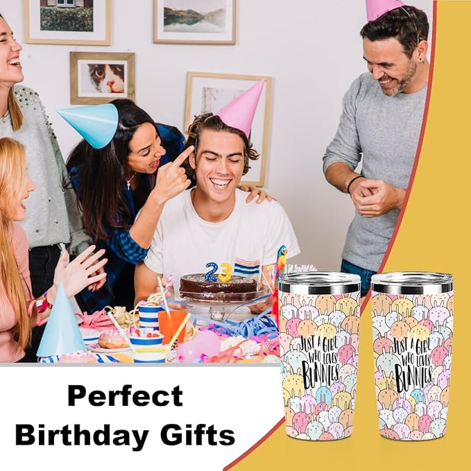 Funny Bunny Tumbler,Bunny Stuff 20 oz Stainless Steel Coffee Mug，Travel Cup，Insulated Cup with Lid for Car, Perfect Gifts for Girl Bunnies Lover Niece Friend Coworker Christmas Birthday