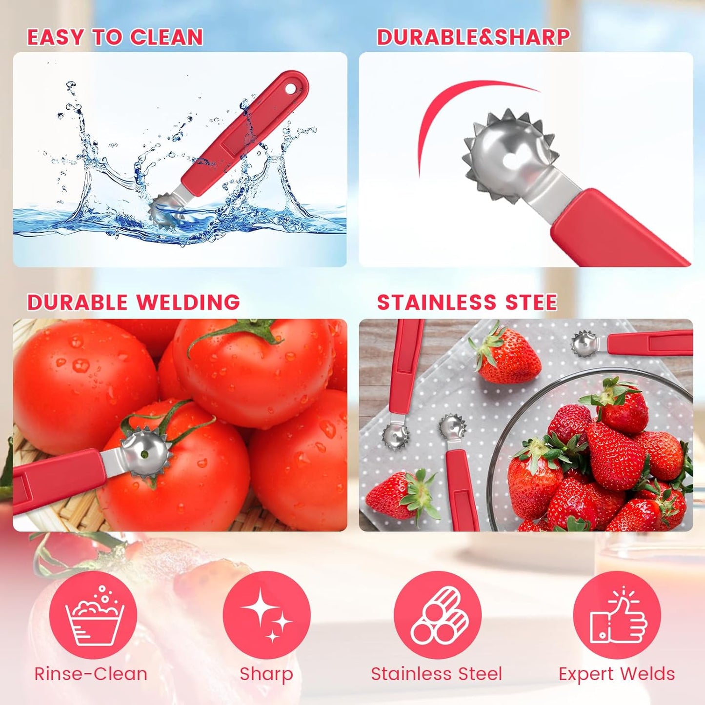 5 Pcs Tomato Corer Tool Strawberry Huller Stem Remover, Handle with hole, Stainless Steel, Fruit Corer Tool for Tomato Strawberry