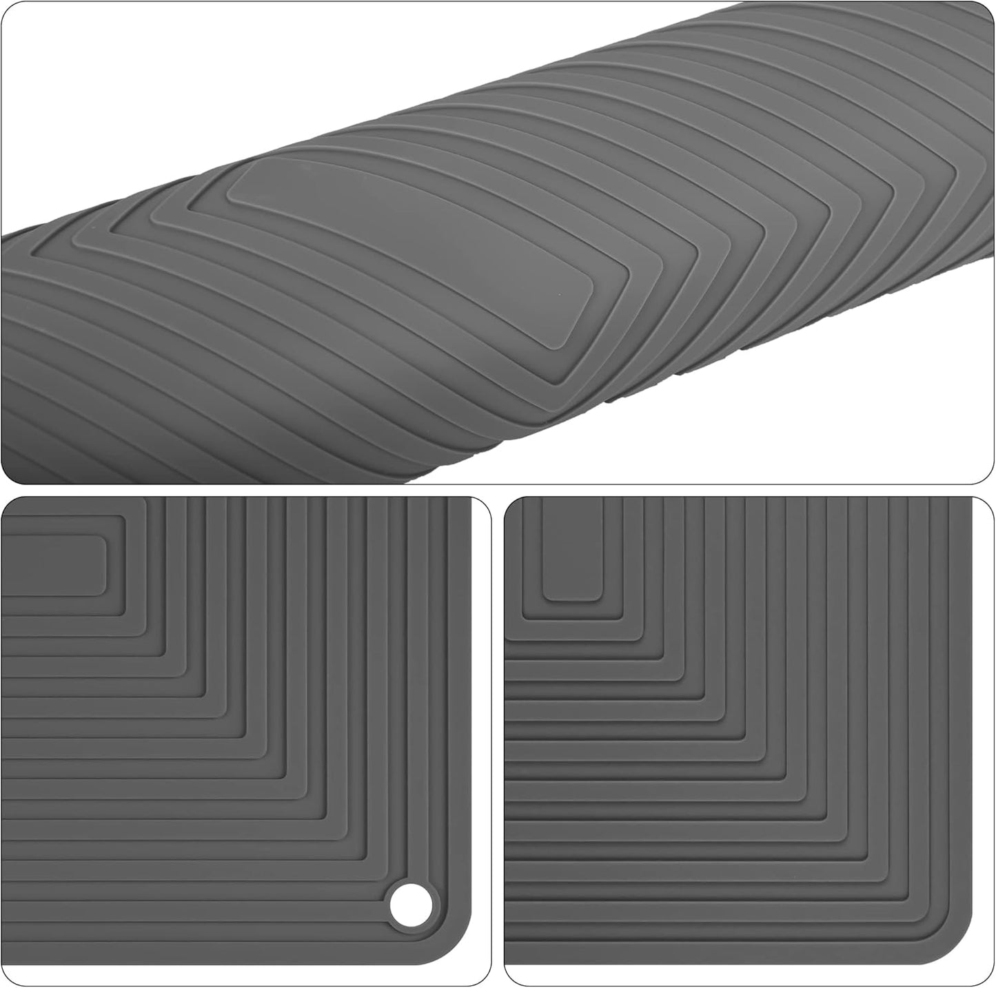 Silicone Trivets for Hot Dishes-Pots and Pans, Heat Resistant Mats, Hot Pads for Kitchen Table, Non Slip Silicone Mats-Pot Holders-Placemats, Rectangular Microwave Cover Mats Pack 4 Dark Gray