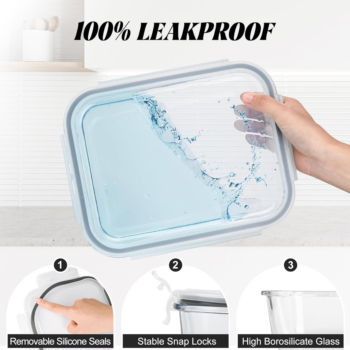 2Pack 9.8 Cups/ 78 Oz Large Glass Food Storage Containers with Lids, Glass Meal Prep Containers with Airtight Lids - BPA Free, Leakproof, Ideal for Food Storing/Serving, Microwave/Oven Safe