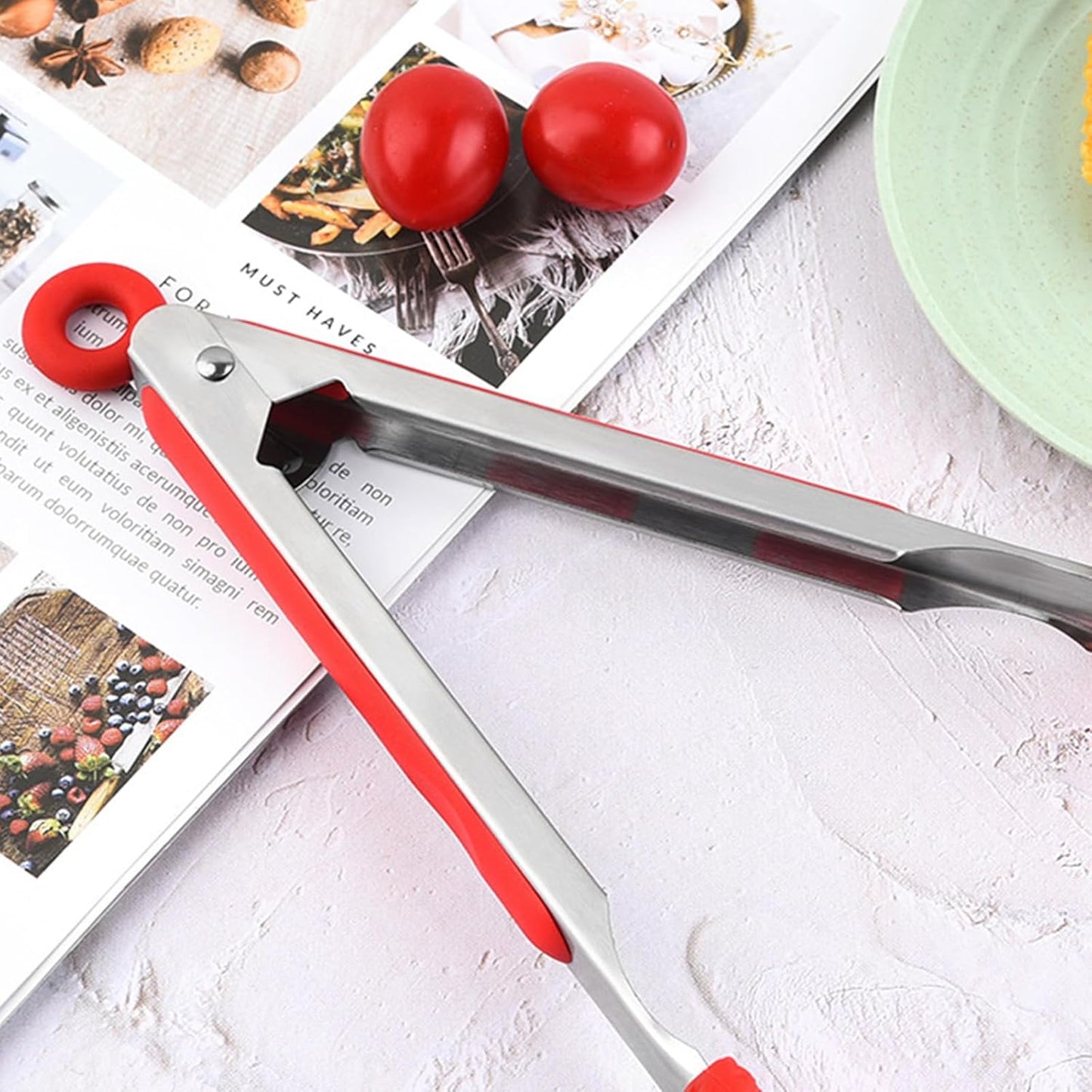 NileHome Christmas Kitchen Tongs, 2 Pack 10" Professional Stainless Steel Metal Tongs – Heat-Resistant for Grilling, BBQ, Serving Salad, Pasta, and Kitchen Use, Dishwasher Safe, Red