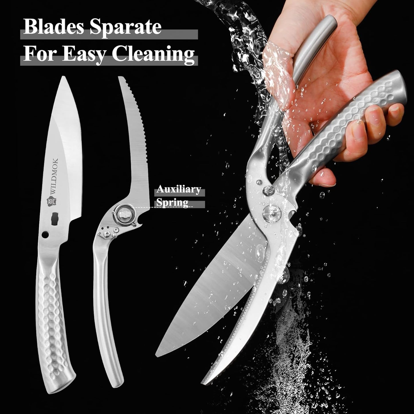 WILDMOK Heavy Duty Poultry Kitchen Shears – Multi-function Stainless Steel Poultry Shears, Ultra Sharp All Purpose Kitchen Scissors Cutting Chicken Meat, Turkey, Fish