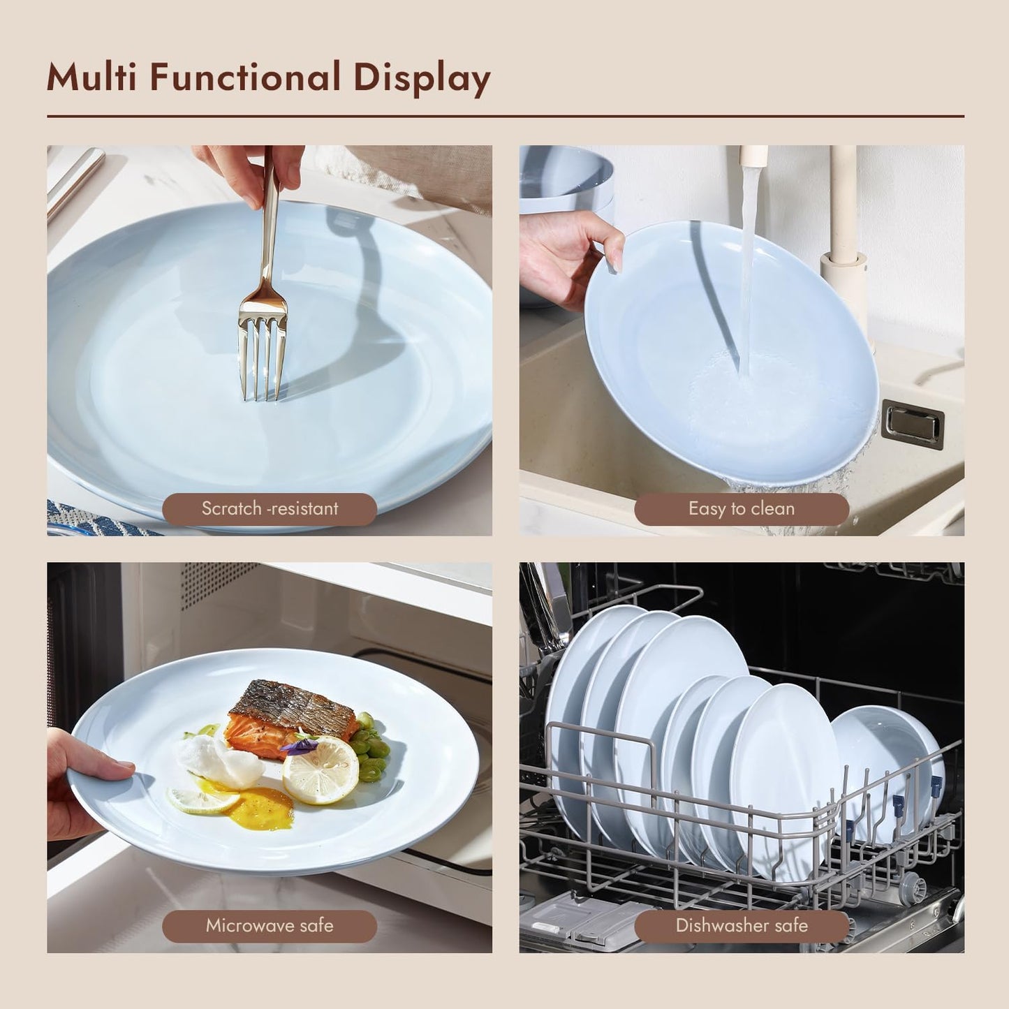 KINGSTONE Bone China Dinnerware Sets, 24-Piece Dinnerware Set for 8, Lightweight Durable, Dishwasher Safe, Tableware for Daily Use with Elegant Design, Blue