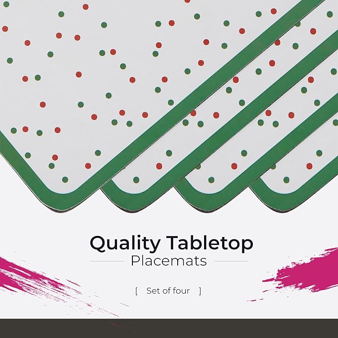 Spode Placemats & Table Mats, Polka Dot Collection, Set of 4 – (15.7" x 11.7") Cork-Backed Boards with Lacquered Finish, Heat & Stain Resistant Dining, Kitchen & Tabletop Furniture Protection