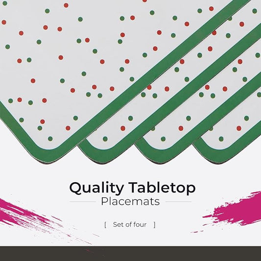 Spode Placemats & Table Mats, Polka Dot Collection, Set of 4 – (15.7" x 11.7") Cork-Backed Boards with Lacquered Finish, Heat & Stain Resistant Dining, Kitchen & Tabletop Furniture Protection