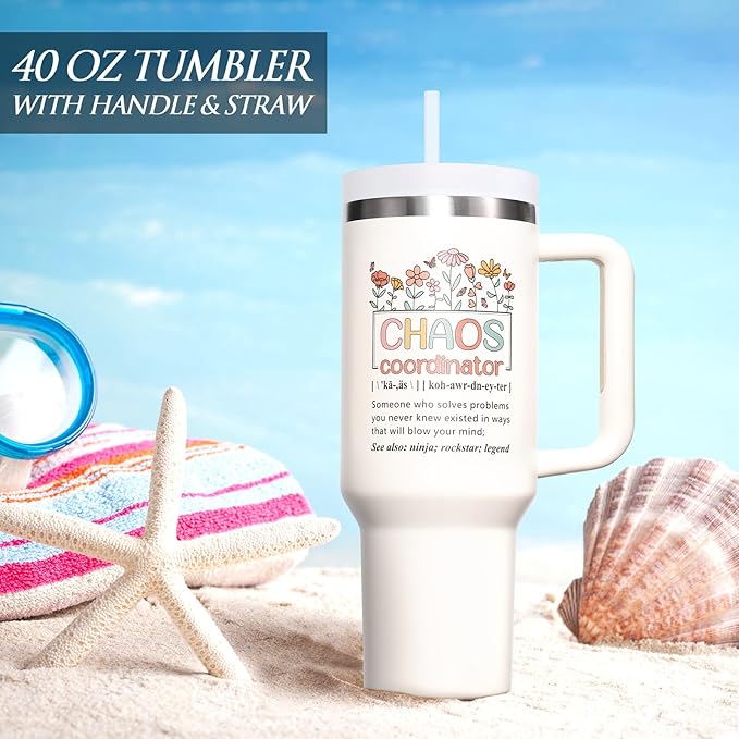 Chaos Coordinator Gifts, Christmas Thank You Gifts for Women, 40 OZ Tumbler Office Gift for Coworker Employee Manager Boss Lady Teacher Nurse Appreciation Retirement Birthday Gift, Insulated Cup