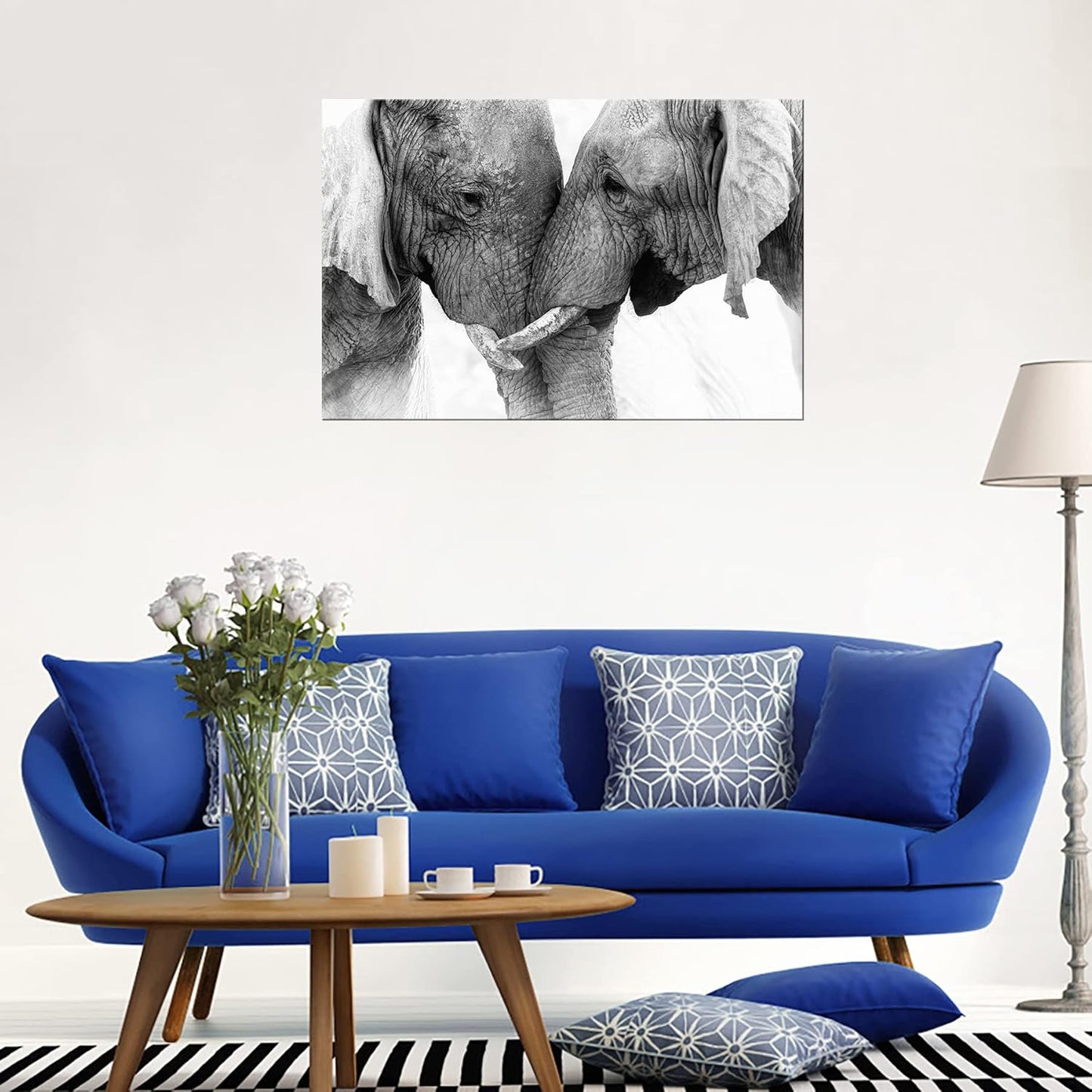 DZL Art D73081 Black and White Elephants Entwine Wall Art Canvas Painting Ready to Hang for Living Room Bedroom Office Wall Decor Home Decoration