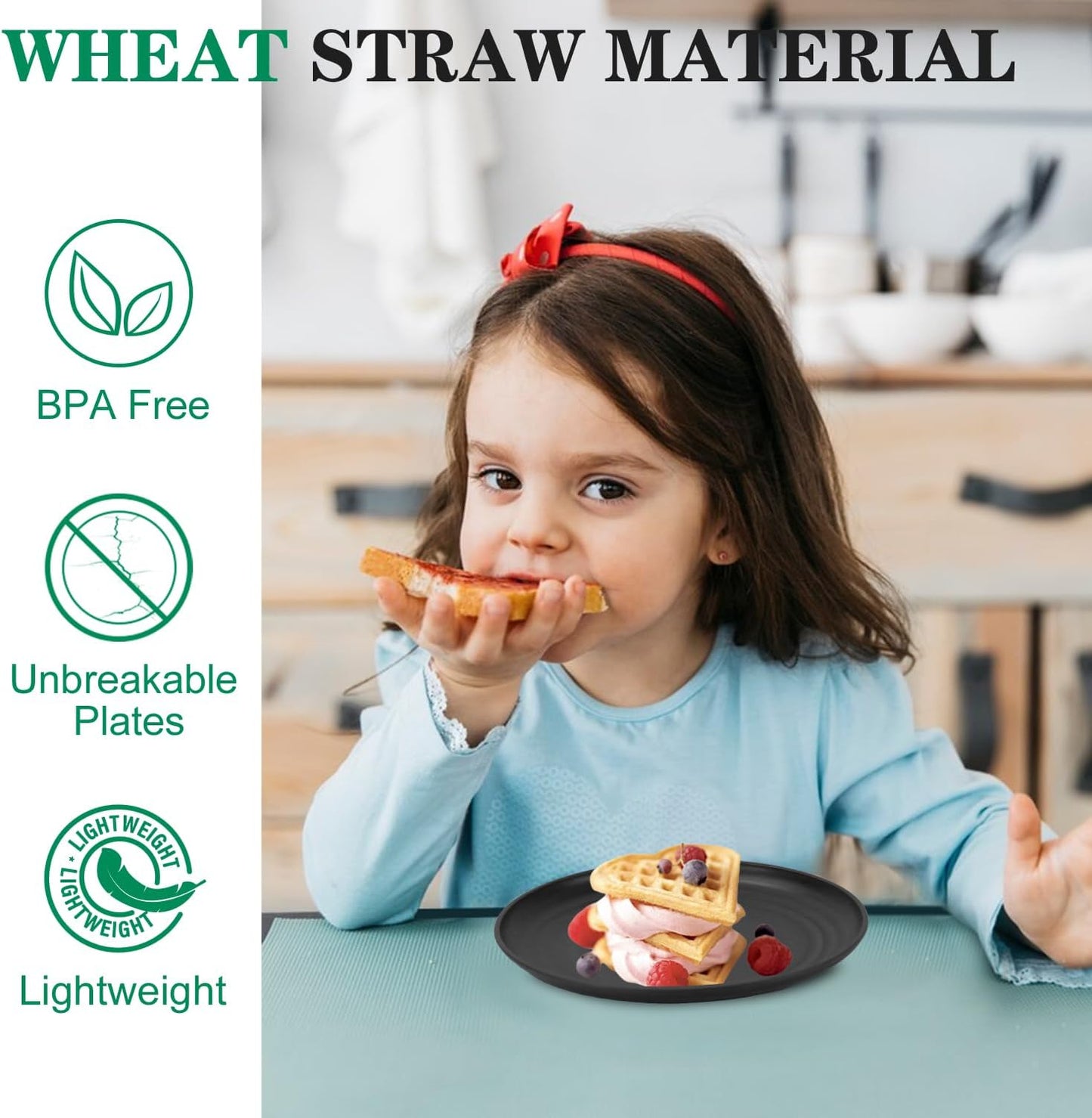 5.7 Inch Dessert Plates Set of 8, Unbreakable Wheat Straw Plate Appetizer Plates, Plastic Plates Reusable, Microwave & Dishwasher Safe Mini Plate for Kitchen (Black)