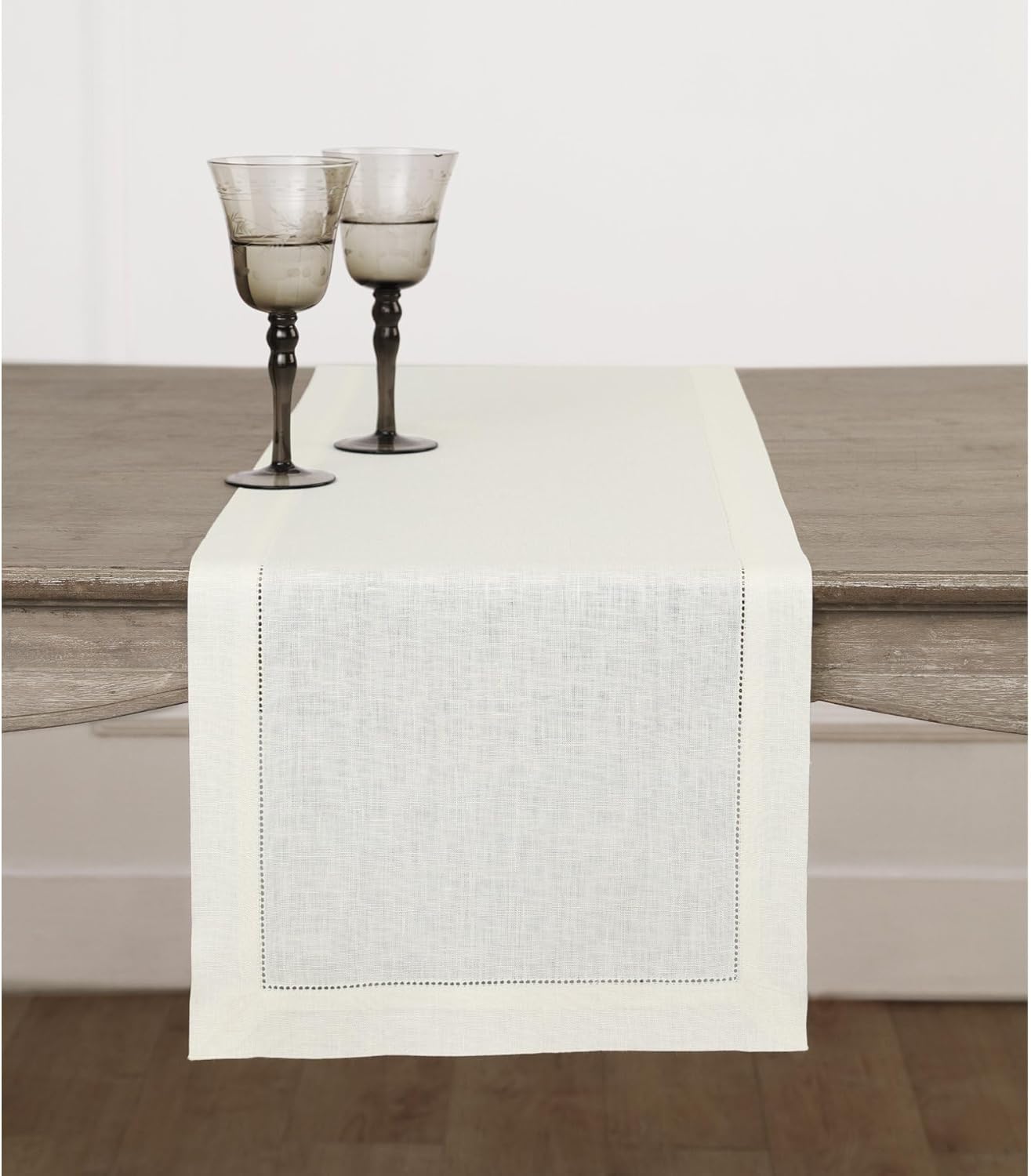 Solino Home Linen Ivory Table Runner 90 Inches Long - 100% Pure Linen Hemstitch 14 x 90 Inch Table Runner for Dining, Fall, Autumn, Thanksgiving, Christmas, Holiday - Classic Hemstitch