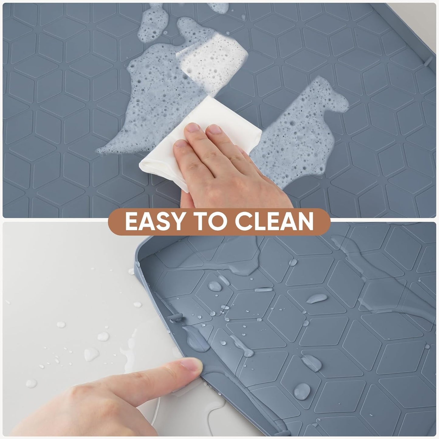 BALEINE 28''×22'' Under Sink Mat, Waterproof Food Grade Silicone Undersink Mat, Cabinet Shelf Drip Tray, Under Sink Liner for Kitchen, Bathroom (Blue)