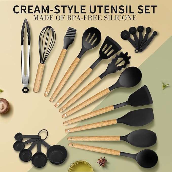 22 Pcs Silicone Kitchen Cooking Utensils Set, 446°F Heat Resistant Non-Stick Silicone Spatula Sets,Spoon,Kitchen Utensil Gadgets Tools Set Kitchen Gadgets for Cookware,Dishwasher Safe BPA Free