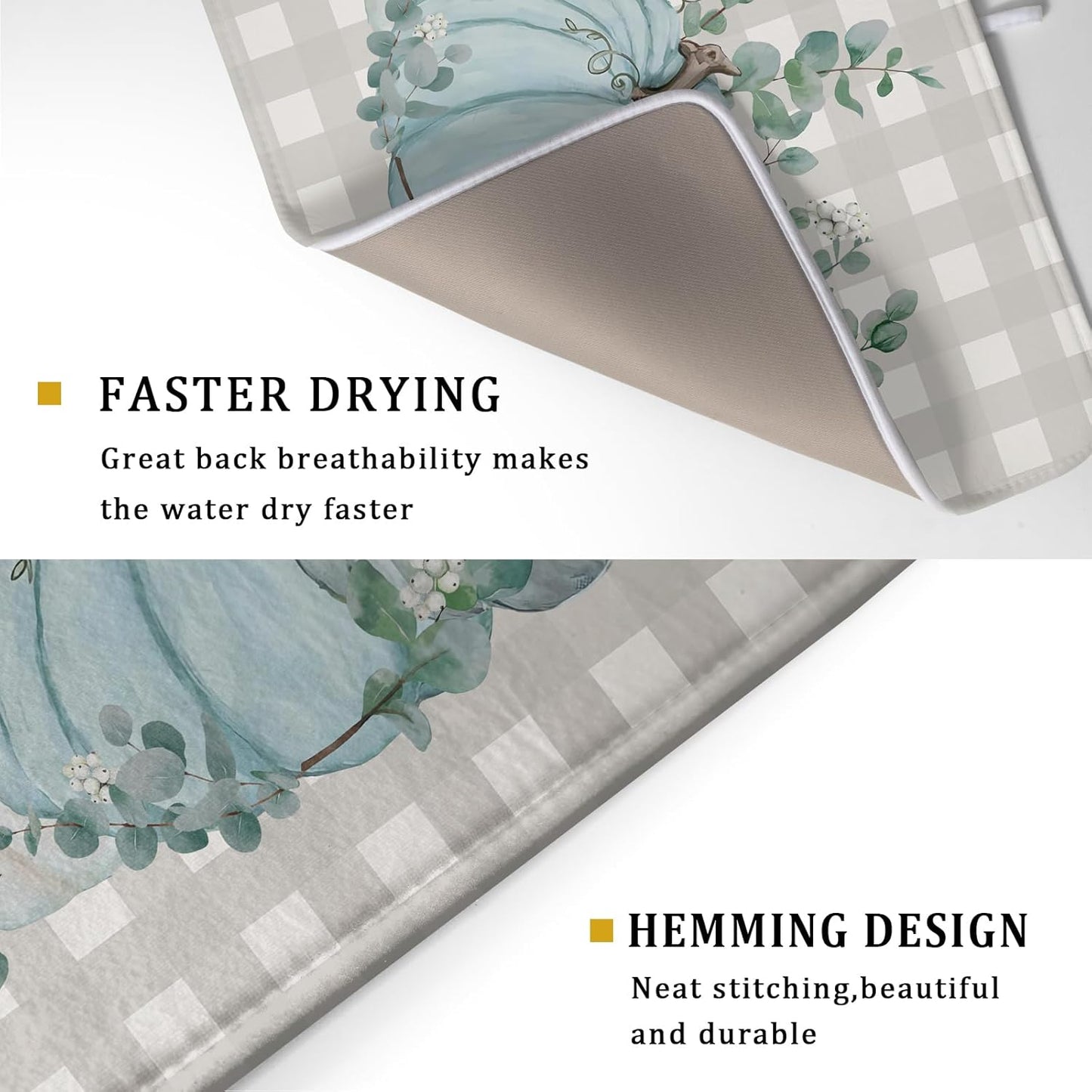 Fall Drying Mats for Kitchen Counter 18×24 Inch Large Microfiber Drying Mat Blue White Pumpkin Thanksgiving Harvest Festival Kitchen Decor Accessories Dish Rack Mat Drainer Pad Washable Absorbent