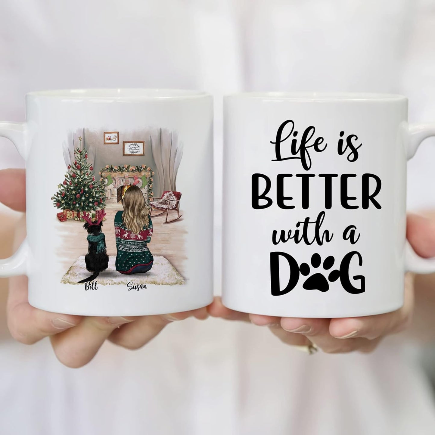 Gossby Personalized Dog Mug - Life Is Better With a Dog (Girl) - 11oz, 15oz Custom Christmas Mugs for Mom - Owner Gifts for Women With Female Characters, Names, Breeds