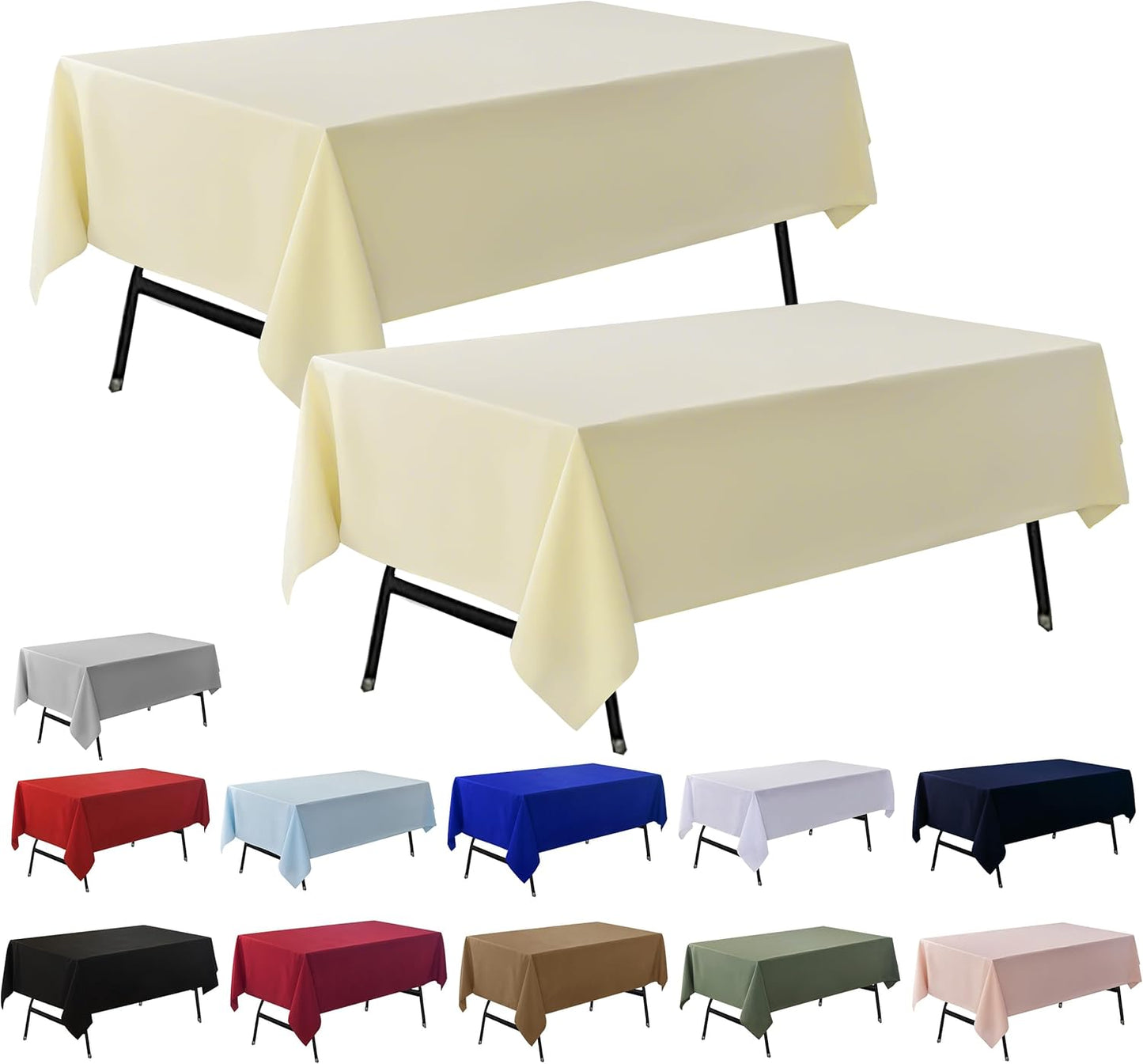 2-Pack 60x84 inch Beige Table Cloths, Solid Stain and Wrinkle Resistant Oblong Tablecloth, Premium Plain Weave Polyester Fabric Rectangle Table Linen Covers for Hotel, Banquet