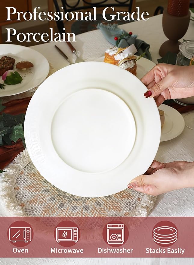 OMAYKEY 10.5 Inch Dinner Plates, Ceramic Round Plate Set, Salad Serving Modern Dishes for Steak, Patas, Pizza, Dishwasher, Microwave, Oven Safe, Scratch Resistant, Smooth Glaze, 8 Packs