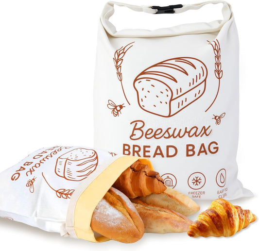 2 Packs Beeswax Bread Bags for Homemade Bread Sourdough, XL Linen Reusable Bread Bag for Homemade bread, Sourdough Bread Storage Bags to Keep Fresh - 17x13 Inch