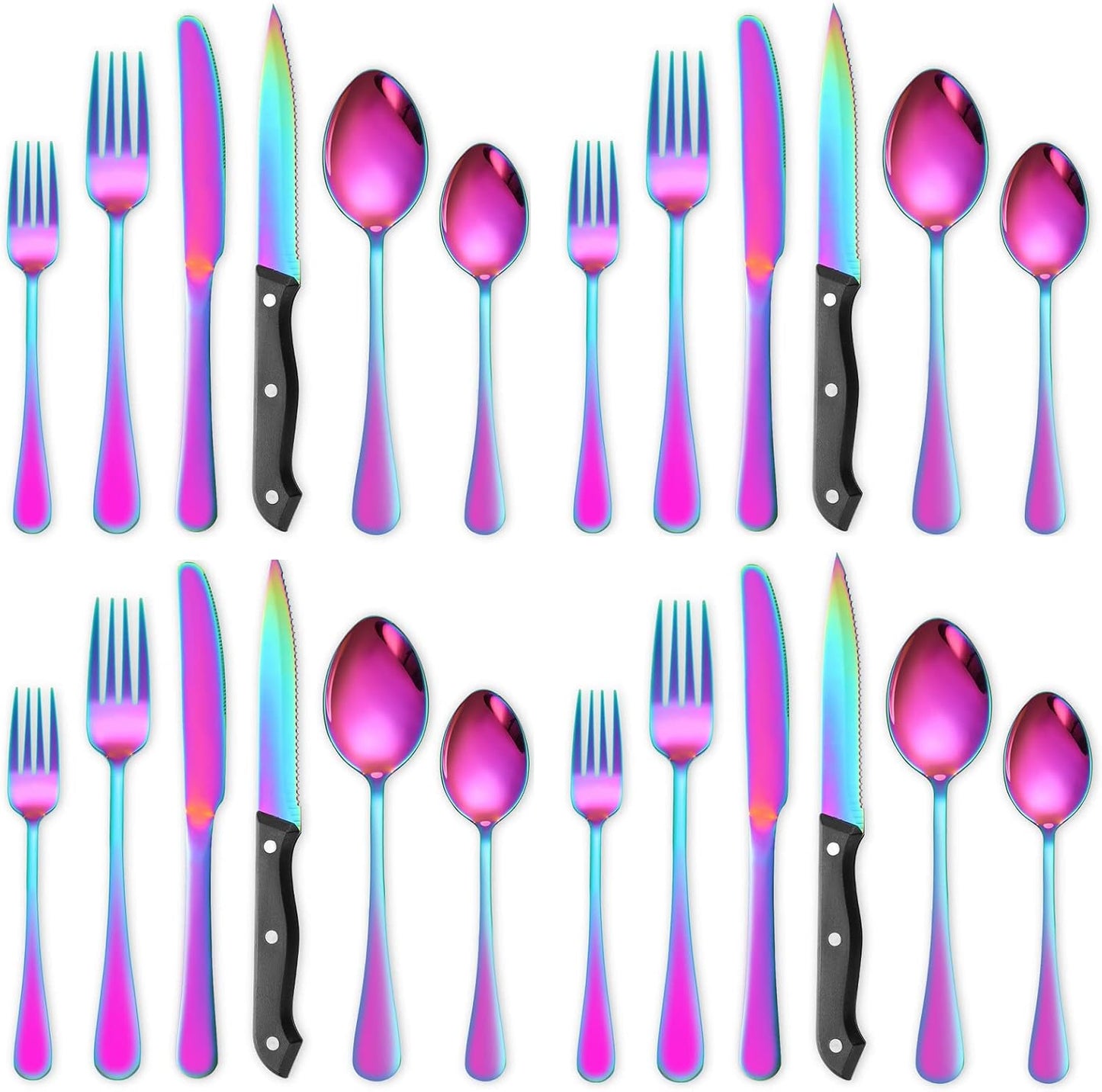 Rainbow Silverware Set For 4 Cutlery Stainless Steel Flatware 24 Piece Colorful Knives Fork Spoon Dishwasher Safe Eating Utensils For Festival Parties Restaurant
