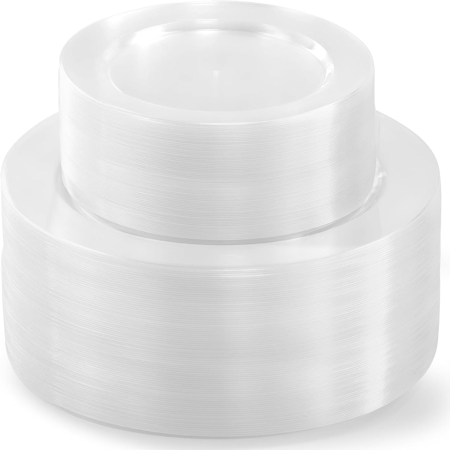 200 PCS Clear Plastic Plates, Plastic Disposable Plates Include 100 Dinner Plate and 100 Dessert Plate Perfect for Holiday, Birthday, Wedding & Party