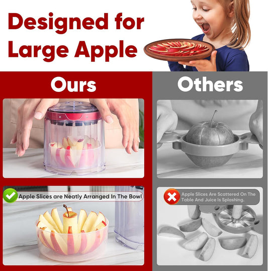 OOKUU Extra-Large Apple Slicer & Corer – 16-Blade Heavy Duty Stainless Steel Apple Cutter, Safe & Quick Apple Divider for Apples, Pears & More, with Clear Catch Bowl