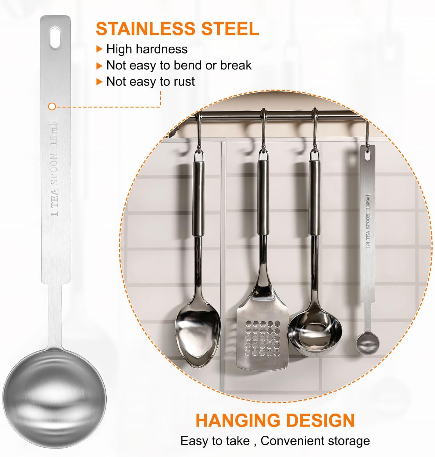 HARFINGTON 3pcs Single Measuring Spoon 3tsp (1tbsp, 15ml) Teaspoon/Tablespoon 430 Stainless Steel Single Tiny Square Bowl Measuring Spoon Long Handle Measure Scoop