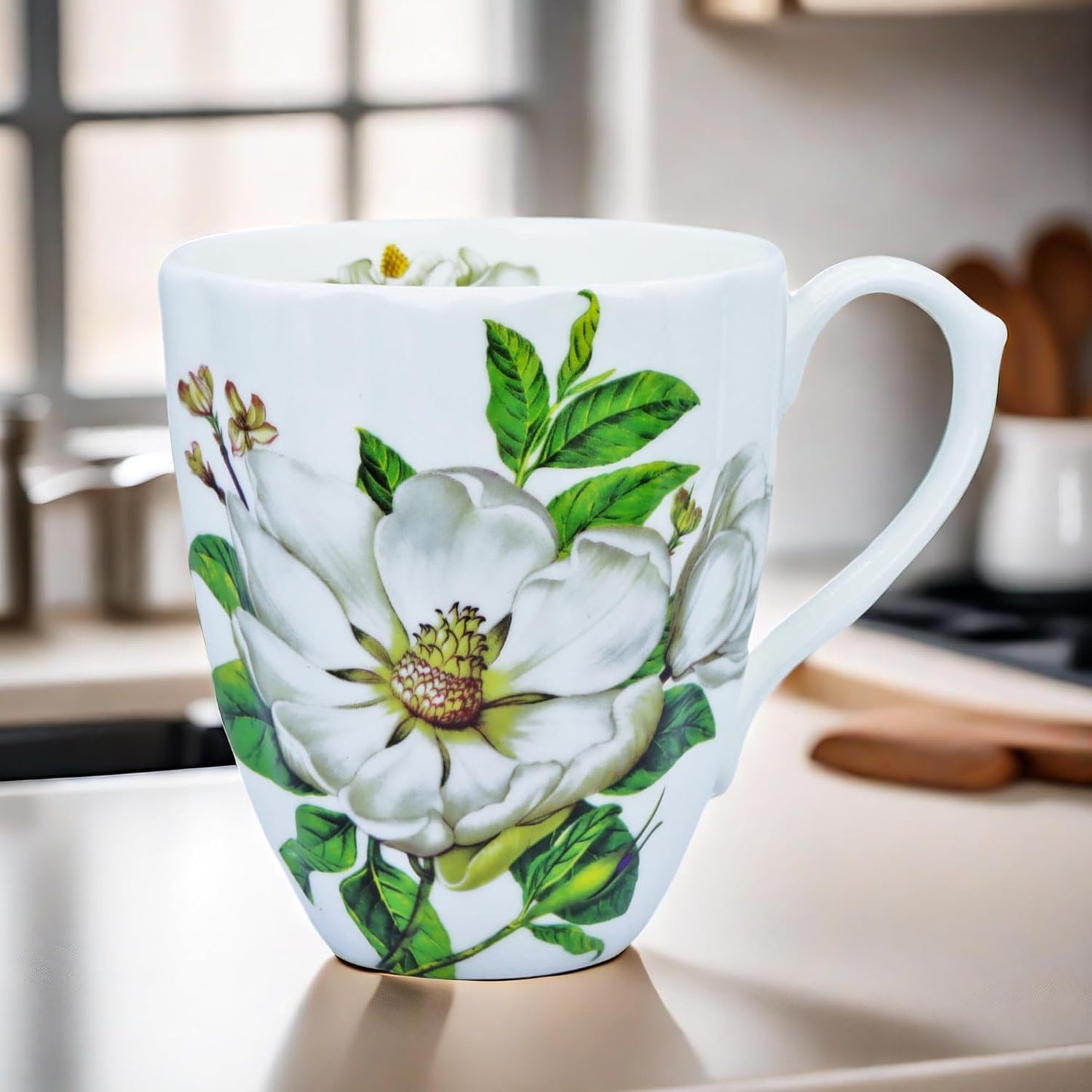 14oz Cute Coffee Mugs for Women Cute Mugs Bone China Floral Coffee Mug Teacups for Mom Women Birthday Gifts Christmas Gifts
