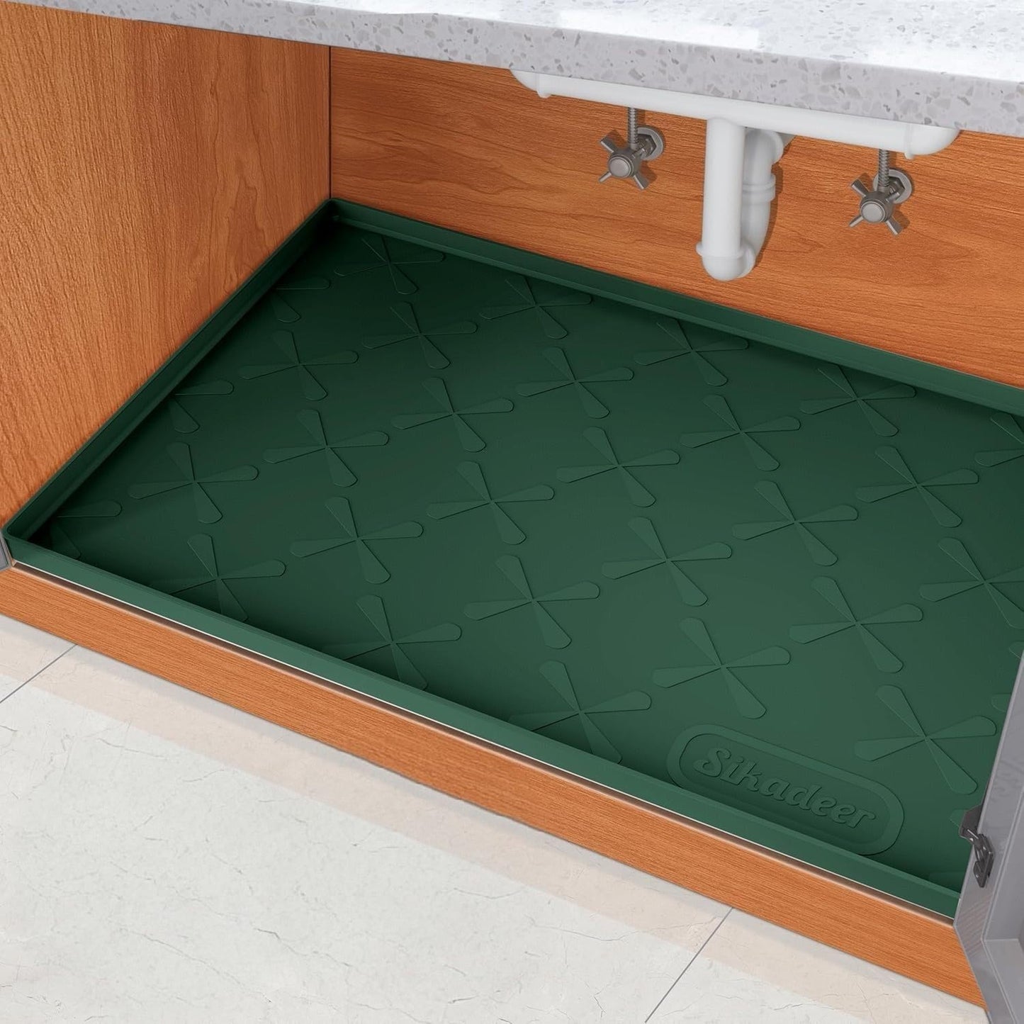 SIKADEER 34" x 22" Under Sink Mat Waterproof, Silicone Mat Kitchen Drawer Shelf and Cabinet Liner, Sink Protector for Bathroom Organizers and Storage, Boot Tray Pet Food Mats