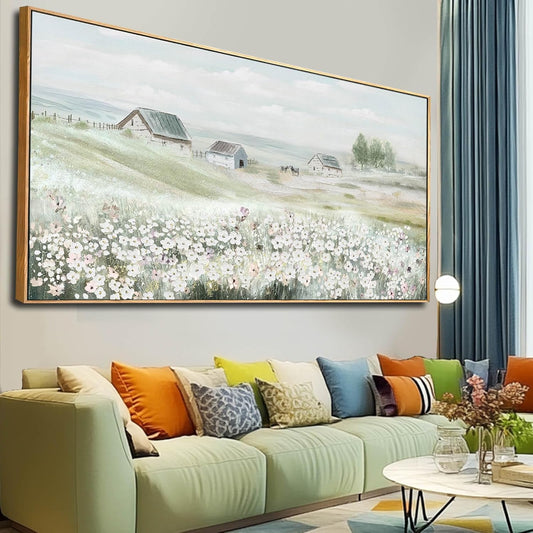 Farmhouse Framed Wall Art Landscape Wall Decor Green Wall Print 36"x70" Bedroom Artwork for Wall Over Bed Office Pictures