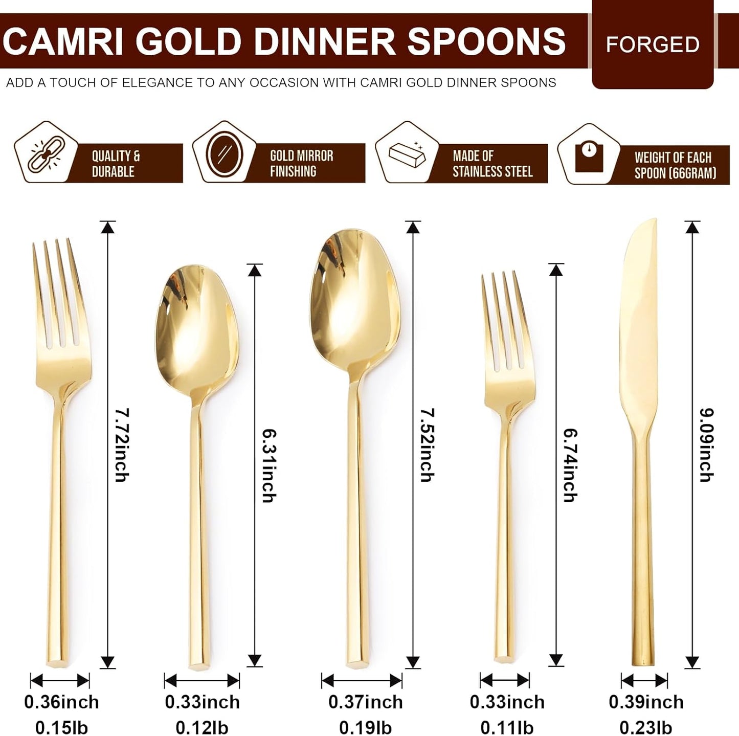 18/0 20-Piece Gold Silverware Set, Flatware Set Stainless Steel, Modern Cutlery Set, Service for 4, Mirror Finish Dishwasher Safe