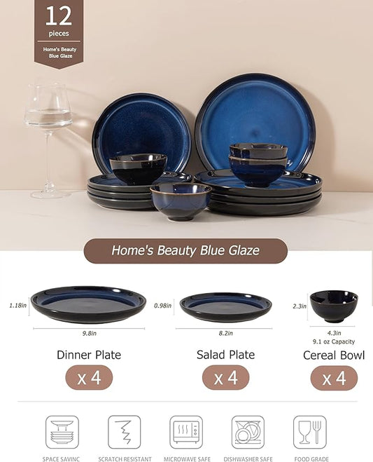 Dinnerware sets plates and bowls sets modern plates stoneware dinnerware set Plates and Bowls Set for 4, 12 Pieces Dishes,Microwave and Dishwasher Safe Tableware (style - 3, 4 - Set (12pcs))