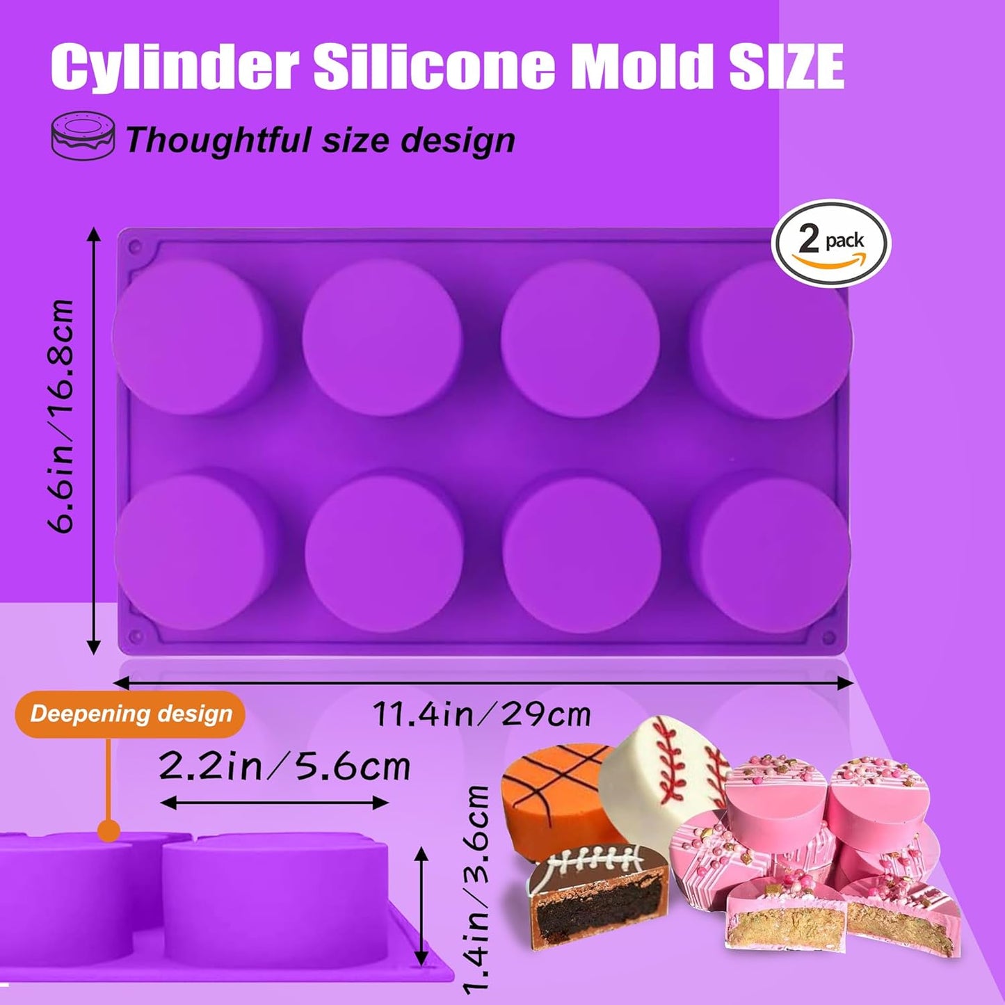 12 Cavity Silicone Chocolate Cookie Molds, Chocolate Covered Cake Molds, Baking Molds for Mini Cakes, Jelly - 2 pcs
