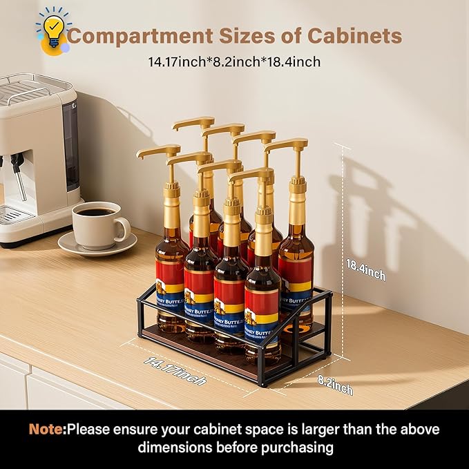 Coffee Syrup Organizer Rack, Liquor Bottle Display Shelf, 2 Tier 8 Syrup Bottles Holder Stand for Coffee Bar Kitchen Small Wine Rack for Family Storage for Syrup Wine Dressing