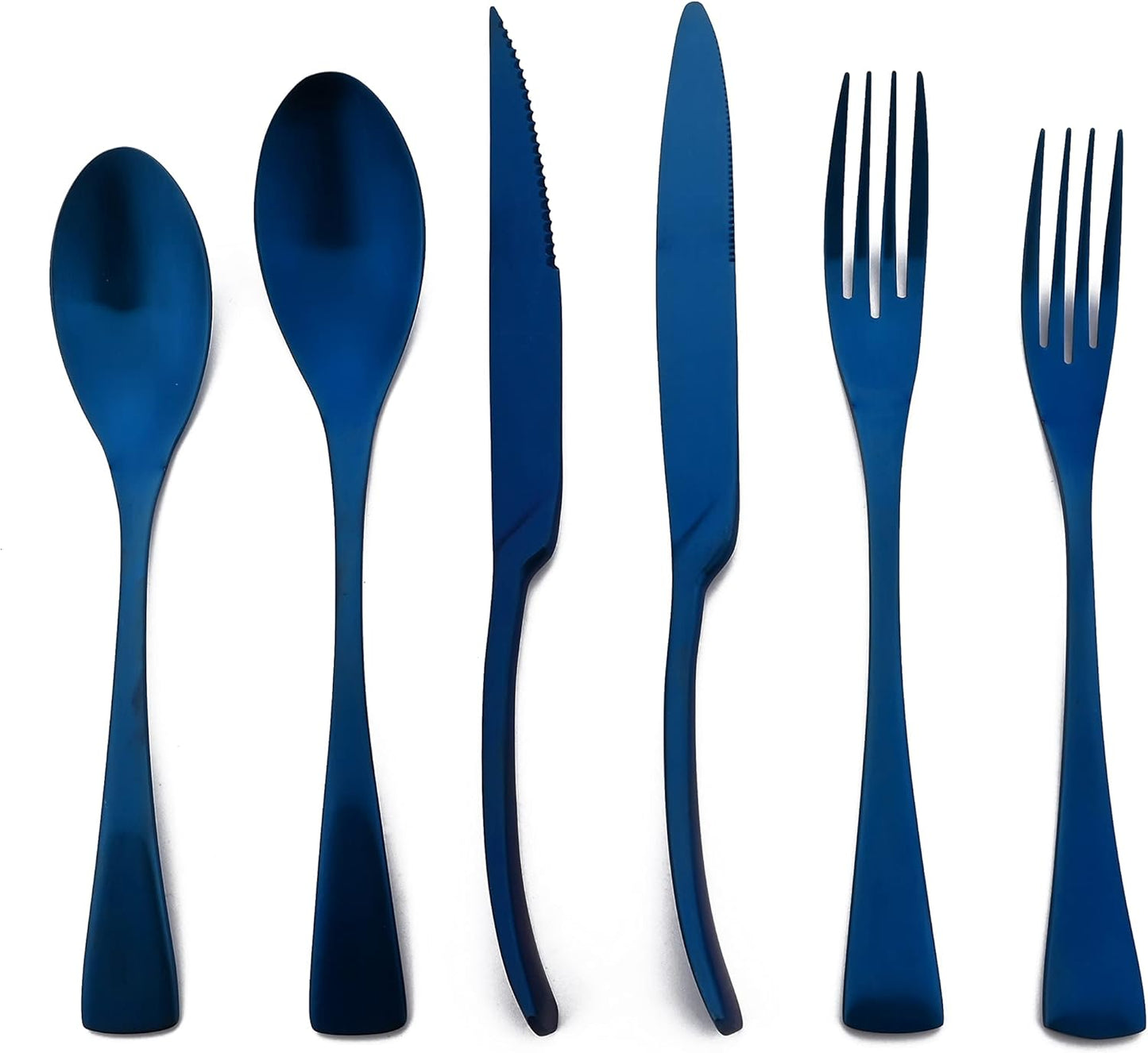 Luxury 18/10 Stainless Steel Matte Blue Flatware Set - Silverware Cutlery Utensil Set Steak Knife Spoon and Fork Knife Serving Set,Service for 1 (6-Piece)