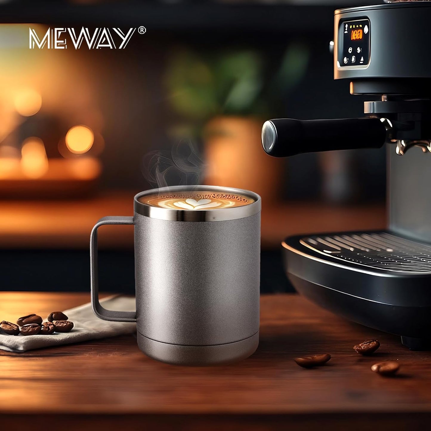 MEWAY 12oz Coffee Mug With Handle 4 Pack Bulk,Stainless Steel Insulated Travel Tumblers With Sliding Lid,Double Wall Vacuum Camping Cup for Hot & Cold Drinks Tea (Cold Grey,Set of 4)