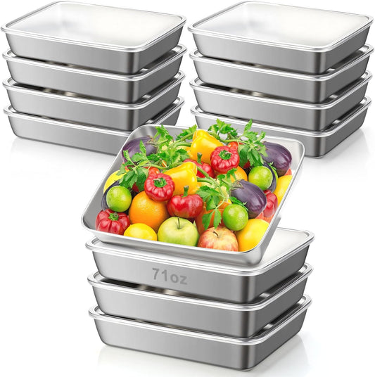 12 Pcs Stainless Steel Food Storage Containers with Lids, 71 Oz Metal Freezer Containers, Lightweight Stackable Easy Open Reusable Meal Prep Box for Kitchen Picnic Oven Dishwasher Safe