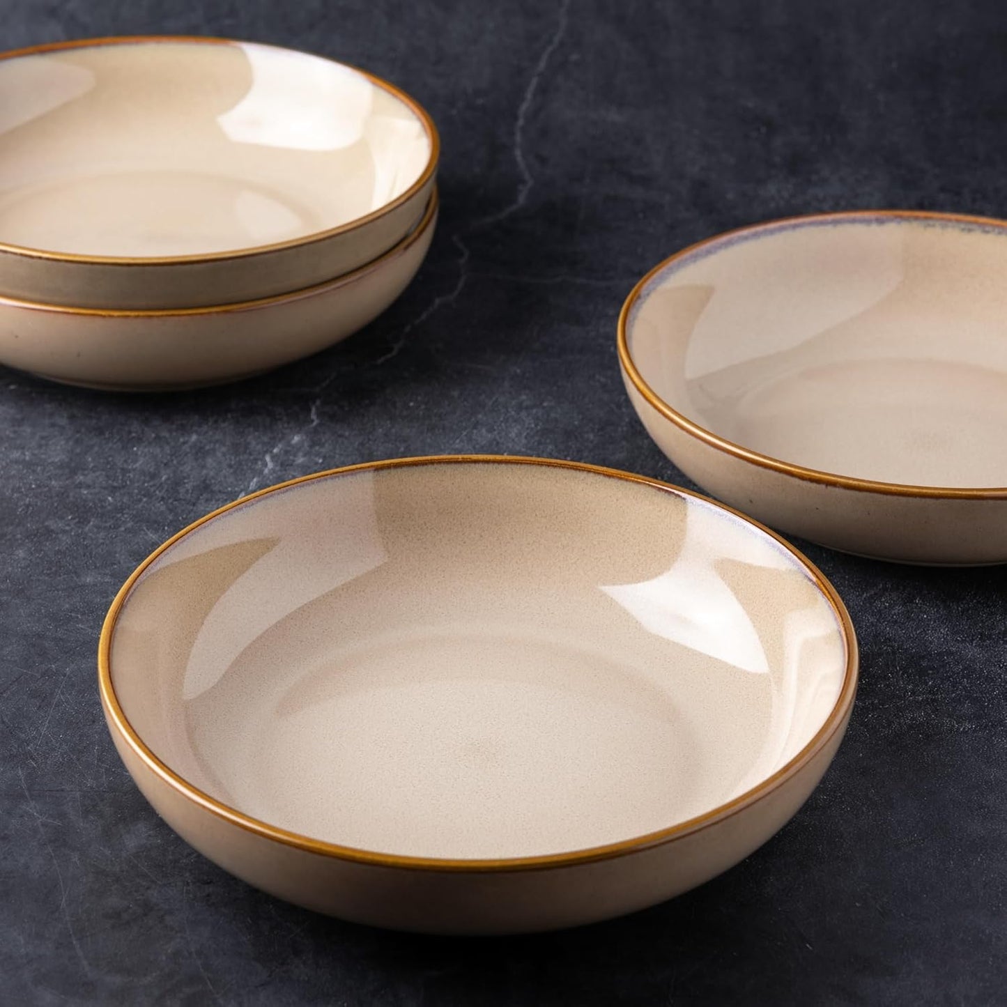 AmorArc 8.5'' Large Pasta Bowls, 36oz Ceramic Pasta Serving Bowls Set of 6 for Kitchen, Wide Bowls for Pasta,Salad,Oatmeal, Microwave Safe, Latte