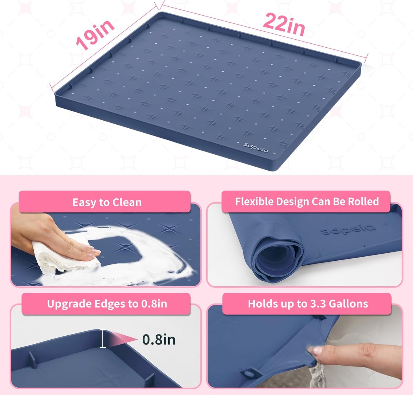 Sdpeia Under Sink Mat for [22" x 19"] Cabinet, Upgraded Silicone Waterproof Mat Kitchen Cabinet Liner Cabinet Protector Kitchen Organizers and Storage