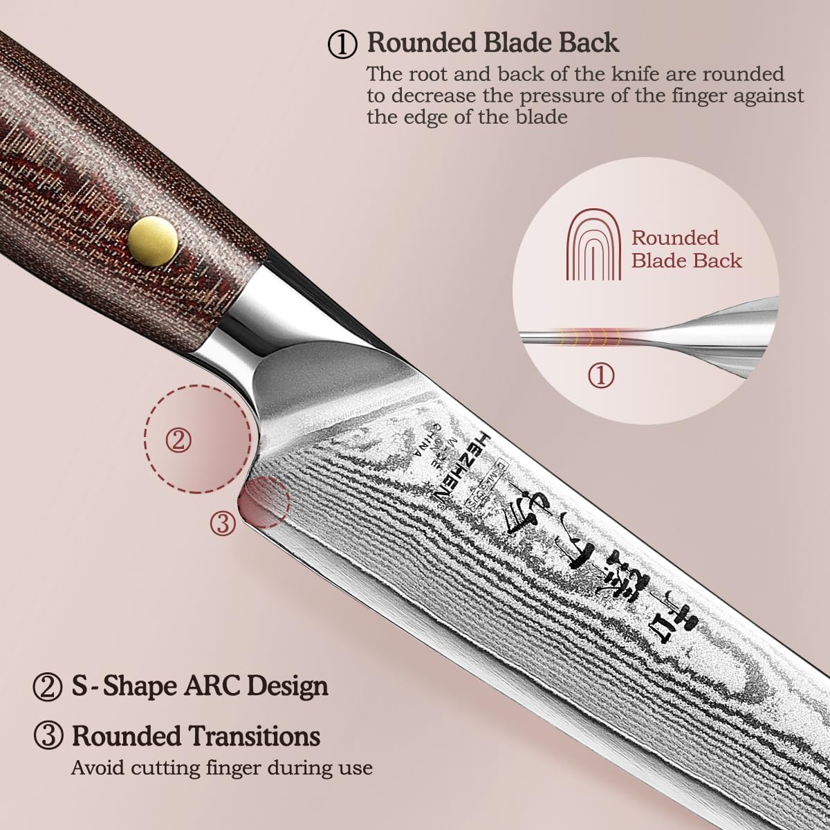 HEZHEN Carving Knife, 67 Layers Damascus Steel BBQ Slicing, 8.3 Inches, Professional Brisket Slicing Meat Knife, Ergonomic Micarta Handle, Gift Packing