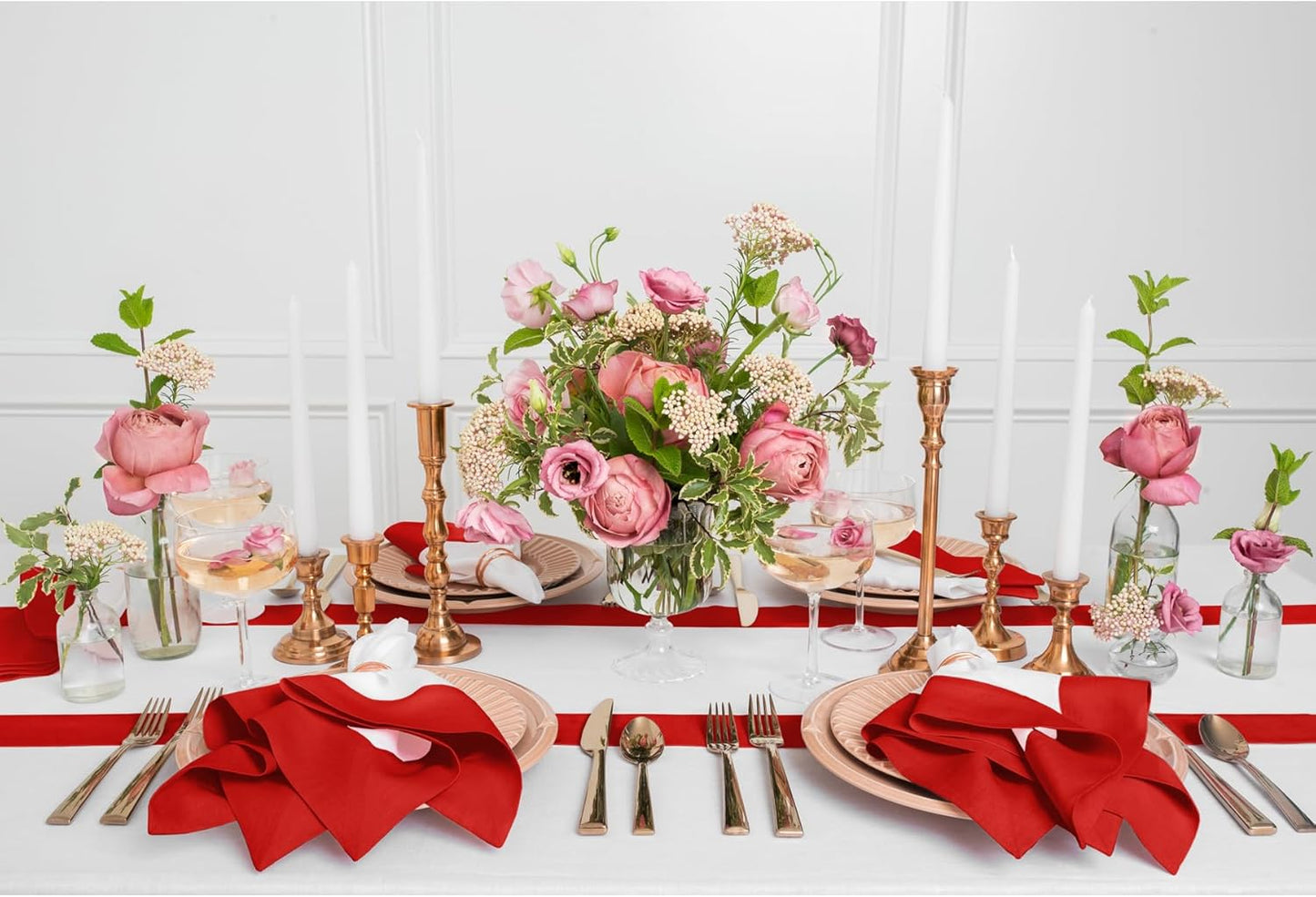 Solino Home Linen Table Runner 72 Inches Long - 100% Pure Linen Red and White Dining Table Runner 14 x 72 Inch for Christmas, Holiday - Contempo