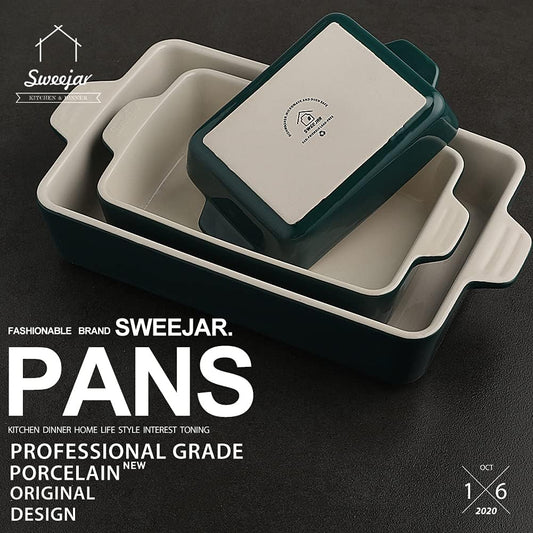 Sweejar Ceramic Bakeware Set, Rectangular Baking Dish Lasagna Pans for Cooking, Kitchen, Cake Dinner, Banquet and Daily Use, 11.8 x 7.8 x 2.76 Inches of Casserole Dishes (Jade)