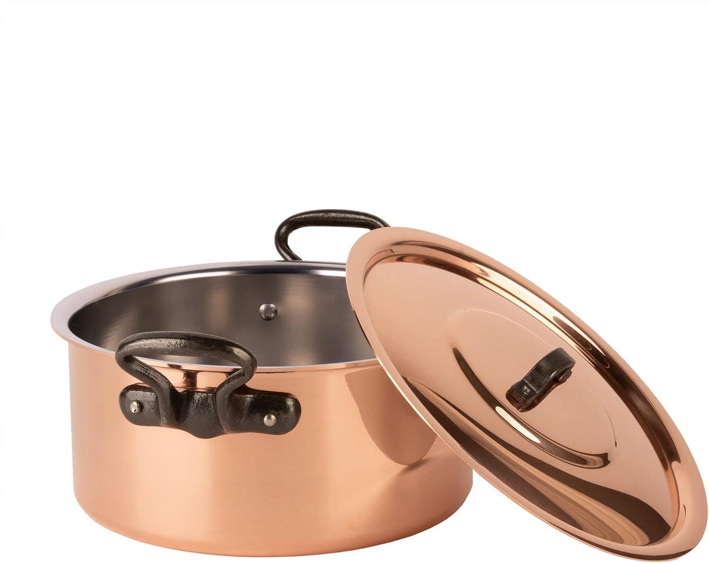 Cuisine Romefort | tinned copper pot with cast iron handles and lid | traditional stockpot made of solid copper | stewpot from France ideal for soups and stews 7.4 qt