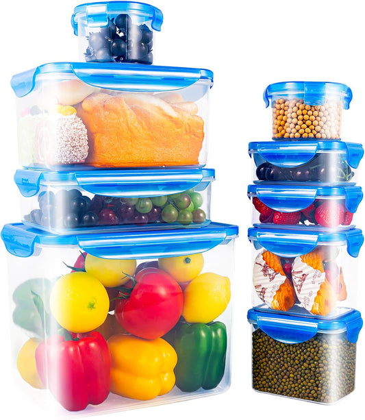 Airtight Food Storage Containers with Lids, BPA Free, Leakproof, Stackable Space Saving Design, Microwave, Dishwasher, Freezer Safe for Meal Prep, Keep Salad Fresh, Set of 9 [10oz-254oz]