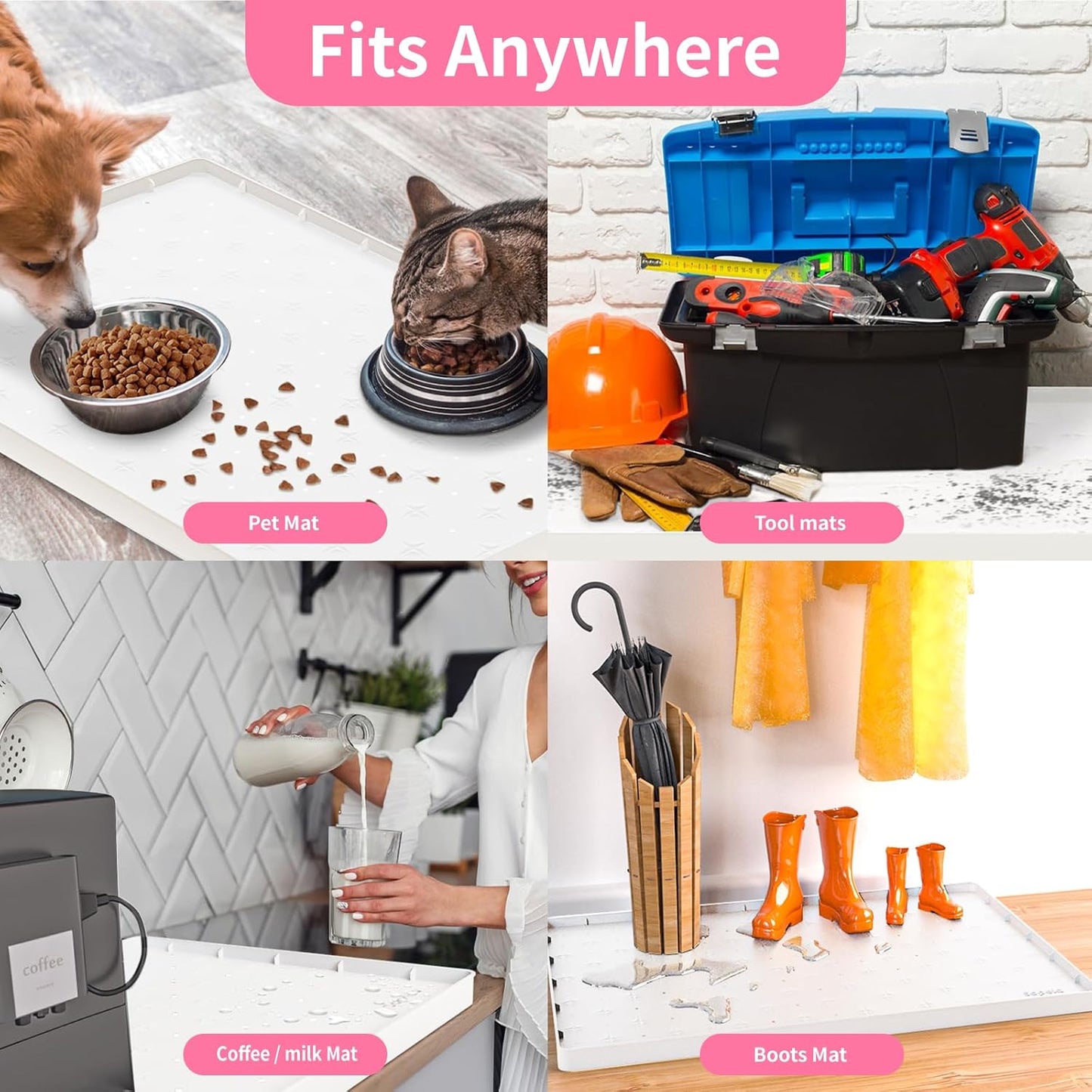 Sdpeia Under Sink Mat 34"×22" – Waterproof Silicone Cabinet Liner & Sink Protector for Kitchen & Bathroom, Multi-Purpose Organizers Tray for Pets, Laundry, Cat Litter Mat, White