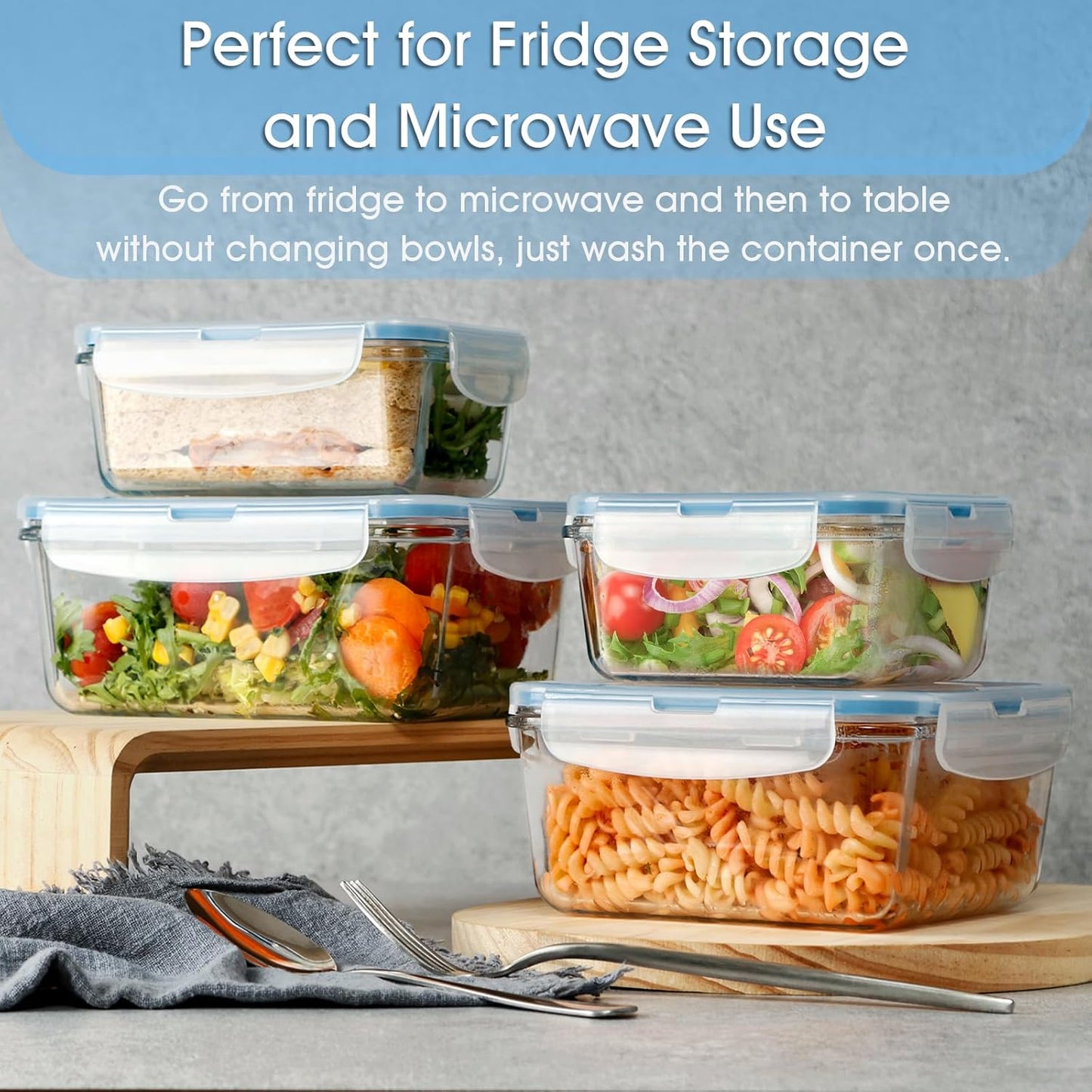 NUTRIUPS 0.45L Glass Food Storage Containers Set of 2, Rectangular Meal Prep Containers, Food Storage Containers