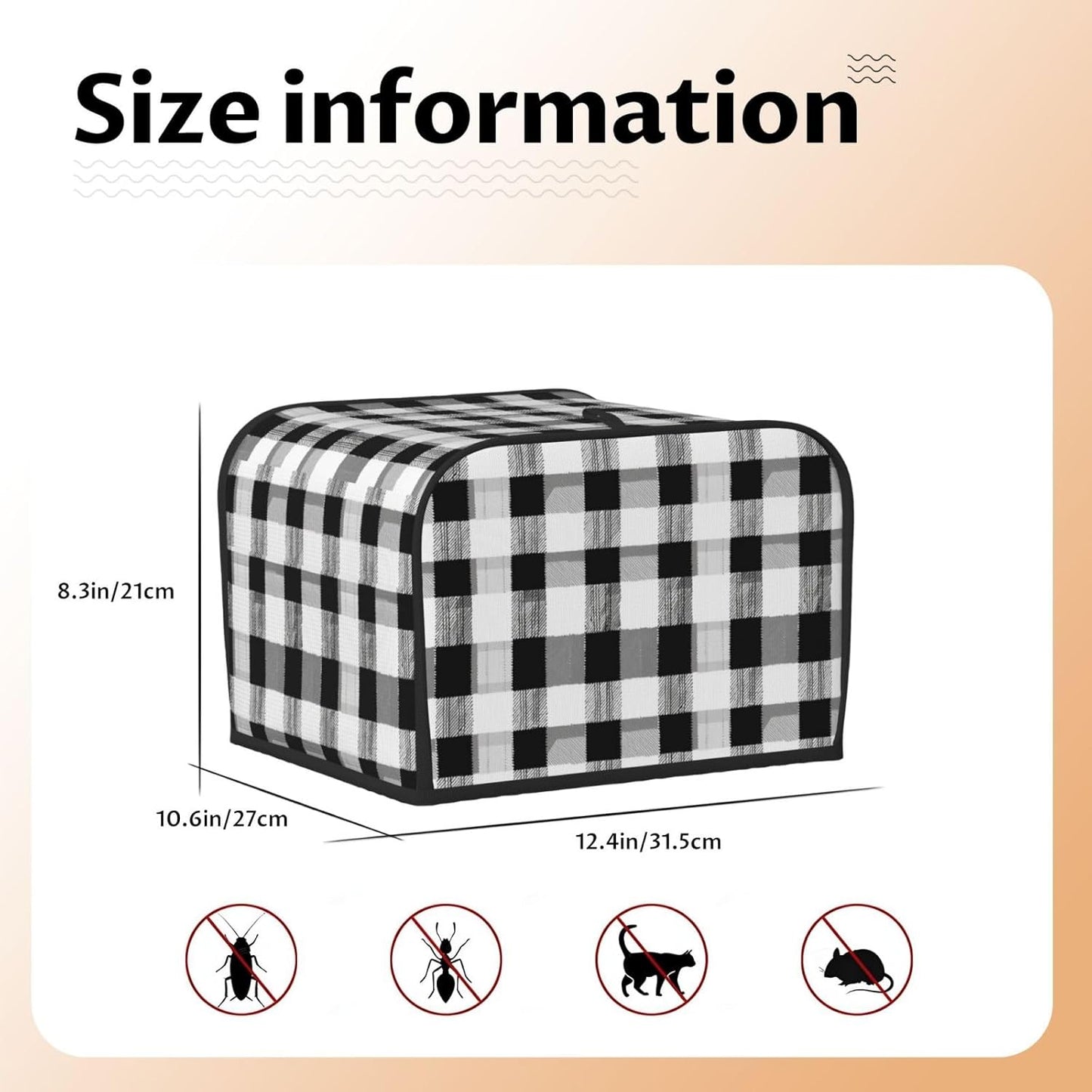 Toaster Cover 4 Slice Black White Plaid Kitchen Small Appliance Covers with Pockets Dust and Fingerprint Protection