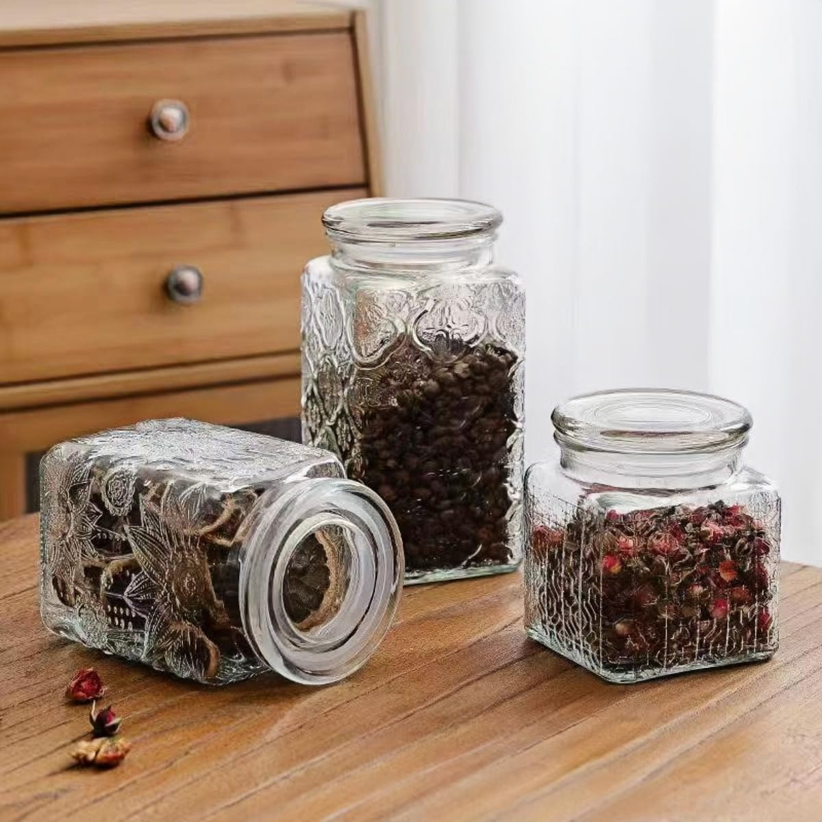 Vintage Glass Jar, 25.3 FL OZ Food Storage Jar with Lid, Decorative Jar for Home Kitchen Coffee, Tea, Candy, Sugar Jar