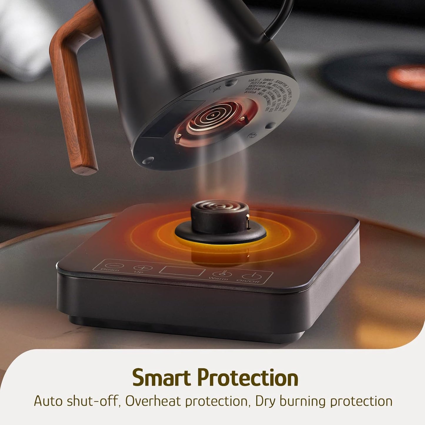 Hazel Quinn Gooseneck Electric Kettle - 0.8L / 27oz, Precise Temperature Control, 4-Hour Keep Warm, 1000W Fast Boil, 304 Stainless Steel Interior, Ideal for Coffee & Tea - Black