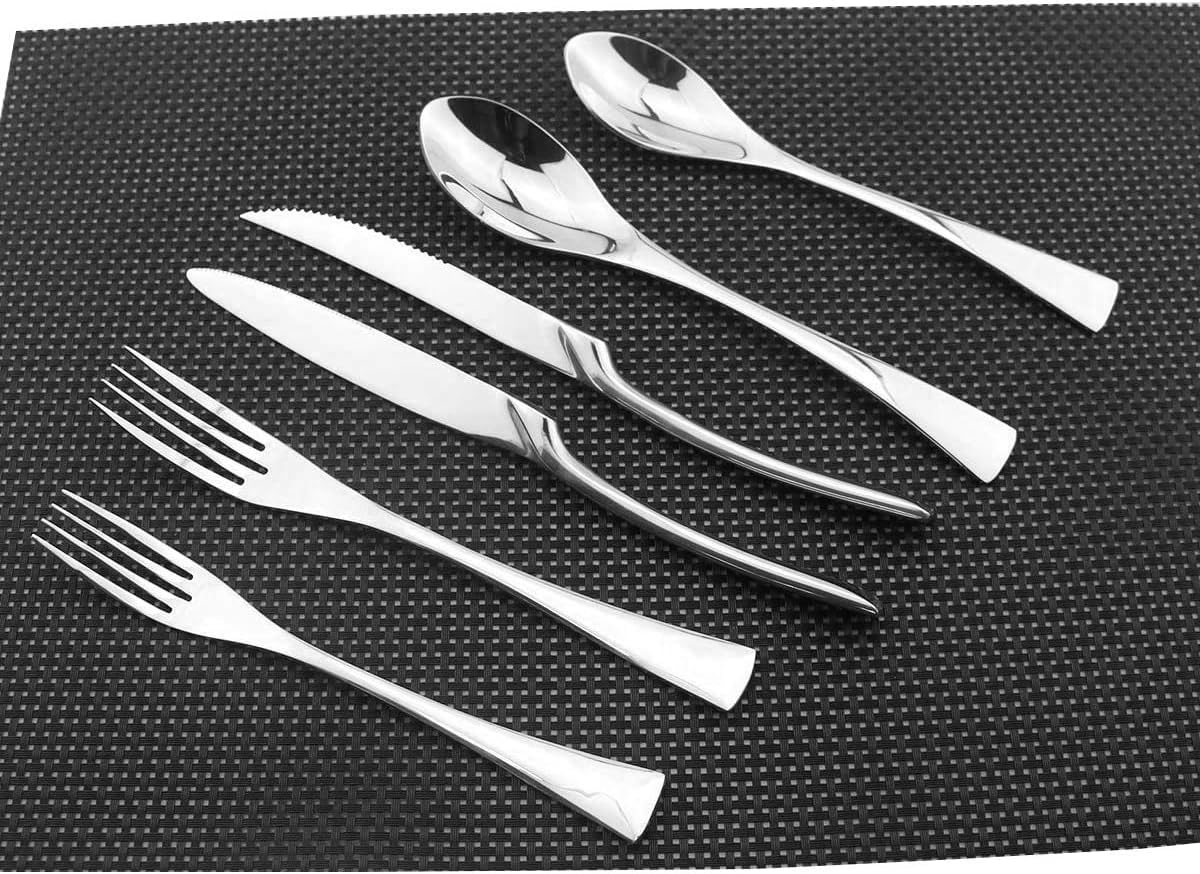 Flatware Set 18/10 Stainless Steel Mirror Polished Silver Cutlery - Silverware Utensil Set of Steak Knife Dinner Fork Knife Spoon Salad Fork Dessert Spoon,6 Piece Service for 1