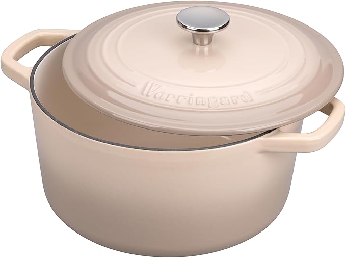 Enameled Cast Iron Dutch Oven Pot with Lid, for Bread Baking, Round Bread Oven- include Sourdough Bread Baking Supplies Set, 6QT, Latte